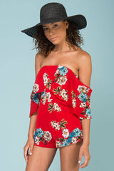 Dixie Floral Print Romper Red