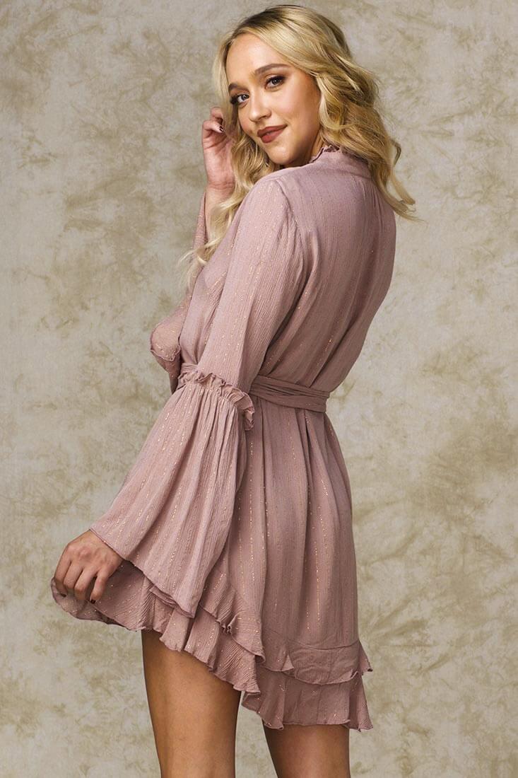 Dhillon Ruffled Waist Tie Mini Dress Mocha
