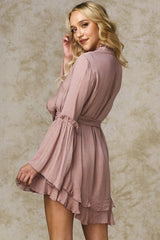 Dhillon Ruffled Waist Tie Mini Dress Mocha