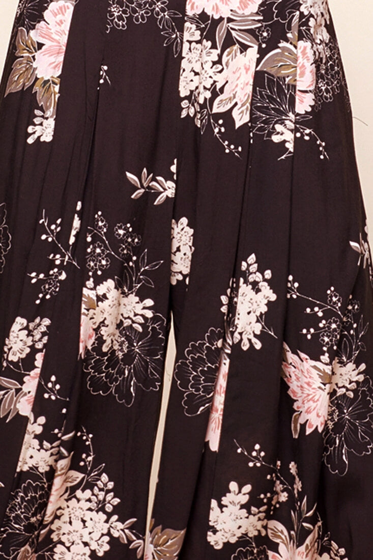 Cicely Floral Wide Leg Pants Black