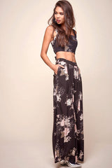 Cicely Floral Wide Leg Pants Black