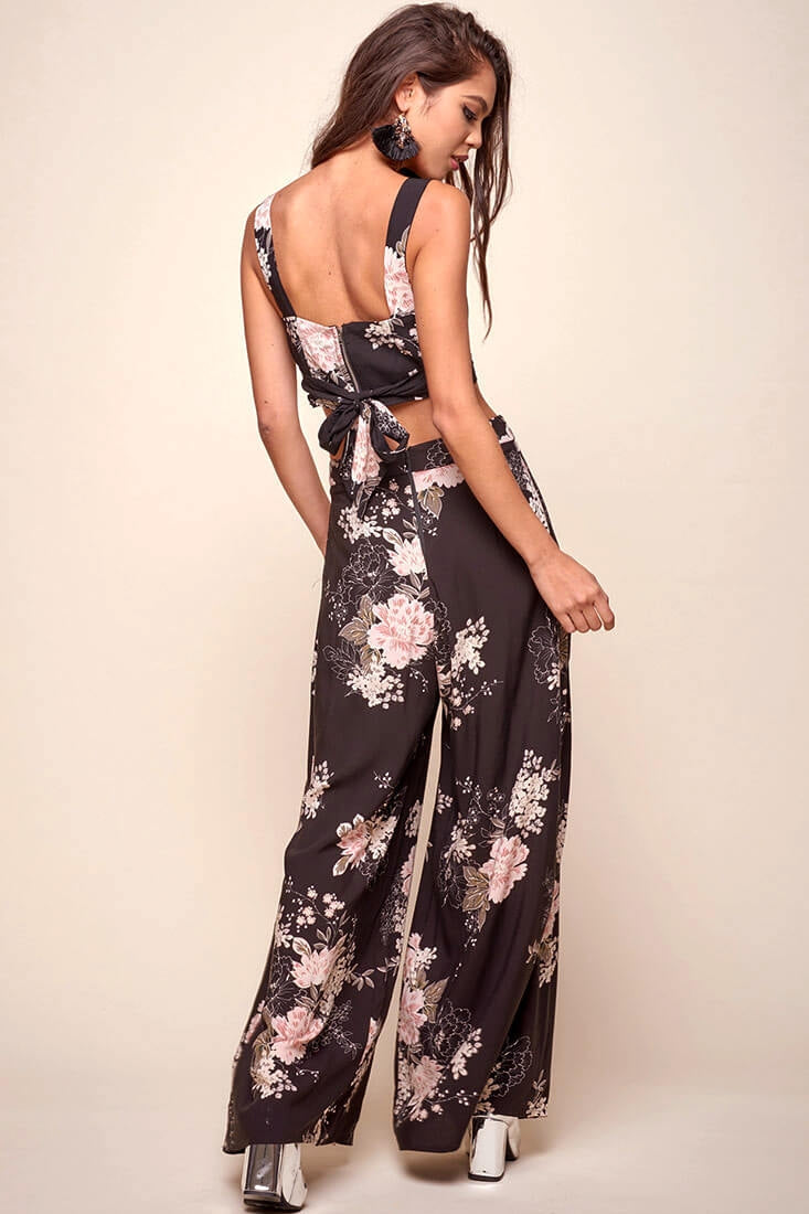 Cicely Floral Crop Top Black