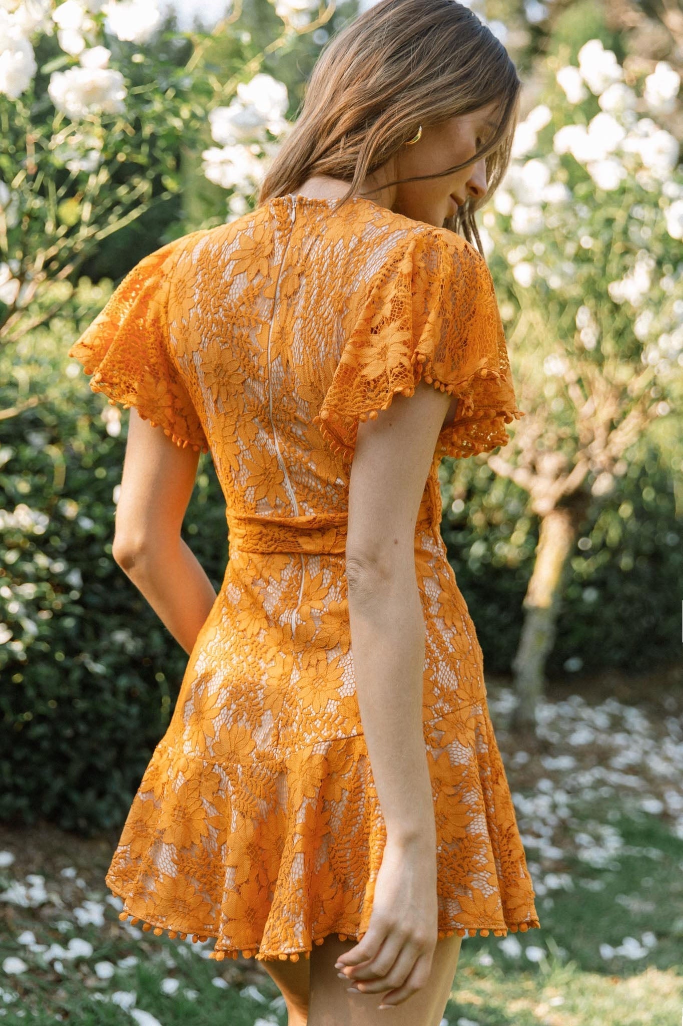 Cami Angel Sleeve Faux Wrap Dress Orange Sunset