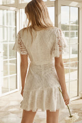 Cami Angel Sleeve Faux Wrap Dress White