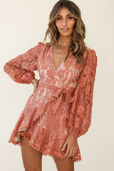 Cami Balloon Sleeve Faux Wrap Dress Lace Rose
