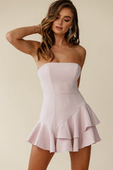 Candy Strapless Layered Ruffle Hem Romper Blush