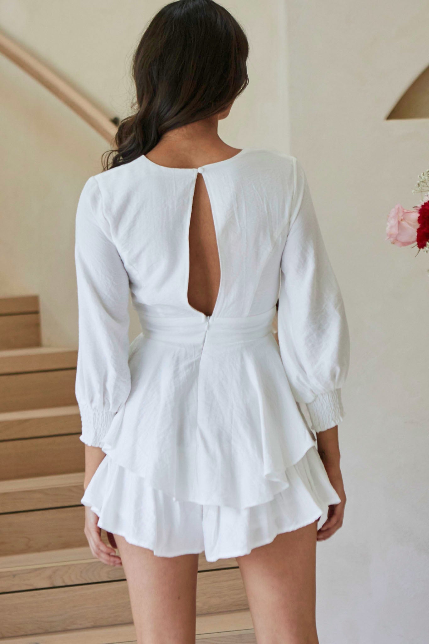 Awakening Long Sleeve Twist Bust Romper White