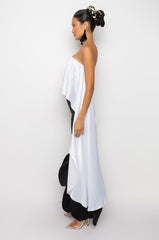 MONIQUE STRAPLESS HIGH LOW SATIN BLOUSE