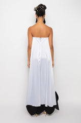 MONIQUE STRAPLESS HIGH LOW SATIN BLOUSE