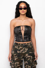 STALLION MESH PANEL FAUX LEATHER CORSET