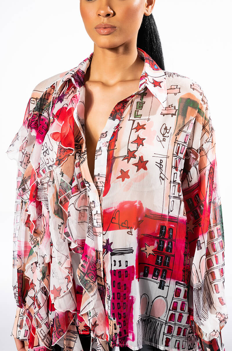 STAND OUT RUFFLE DETAIL BLOUSE