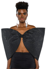 STRIPED RHINESTONE DRAMATIC BOW TOP