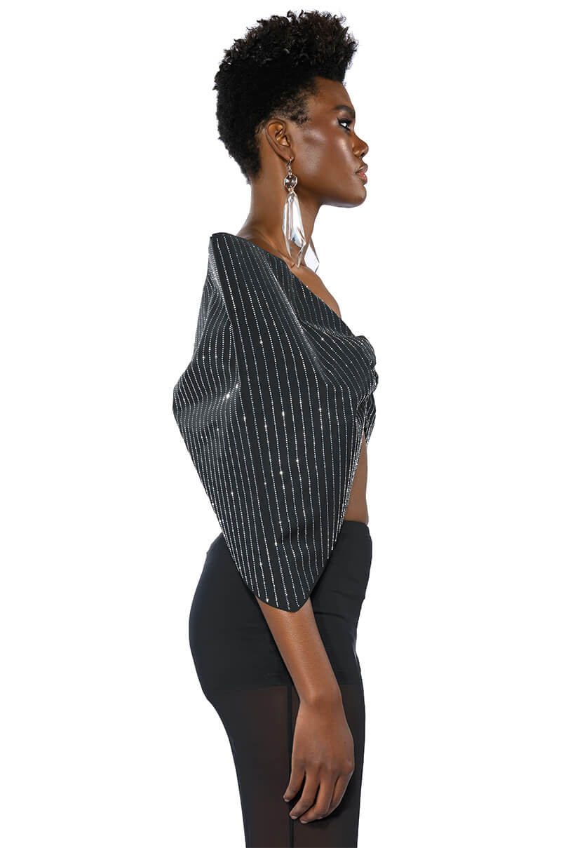 STRIPED RHINESTONE DRAMATIC BOW TOP