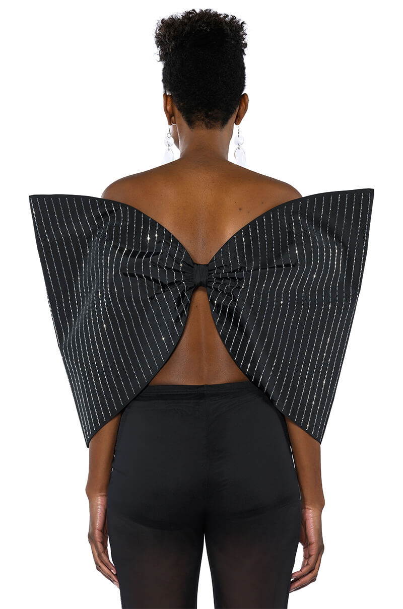 STRIPED RHINESTONE DRAMATIC BOW TOP