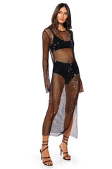 STAR OF THE NIGHT MESH LONGSLEEVE MAXI DRESS IN BLACK