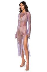 STAR OF THE NIGHT MESH LONGSLEEVE MAXI DRESS IN PURPLE