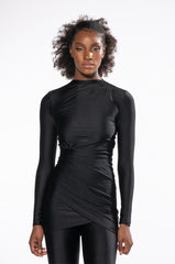 BELIEVE ME MOCK NECK RUCHED MINI DRESS