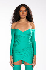 LONG SLEEVE RUCHED MESH MINI DRESS