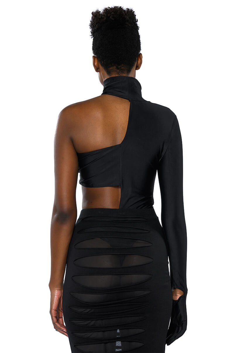 MIA BANDEAU DETAIL MOCK NECK BODYSUIT WITH GLOVE