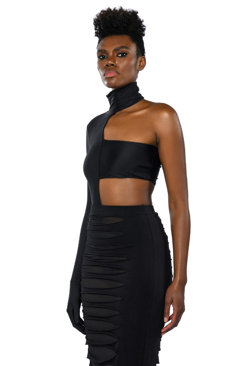 MIA BANDEAU DETAIL MOCK NECK BODYSUIT WITH GLOVE