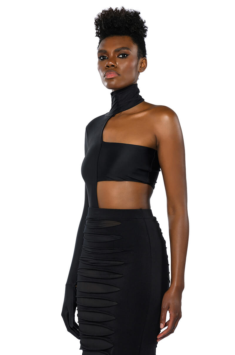 MIA BANDEAU DETAIL MOCK NECK BODYSUIT WITH GLOVE
