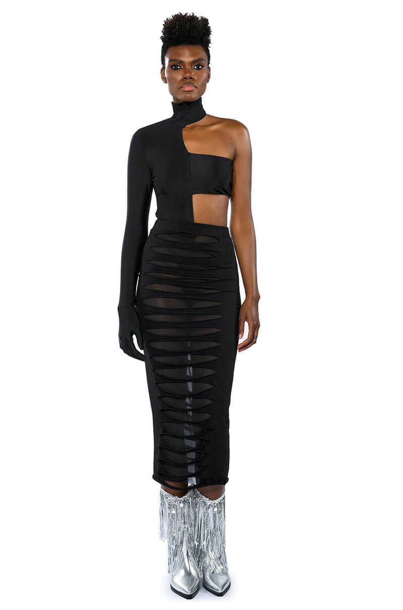MIA BANDEAU DETAIL MOCK NECK BODYSUIT WITH GLOVE