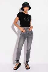 STAY WEIRD RHINESTONE CROPPED T SHIRT