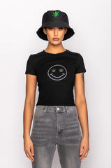 STAY WEIRD RHINESTONE CROPPED T SHIRT