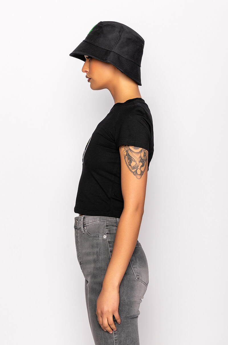 STAY WEIRD RHINESTONE CROPPED T SHIRT