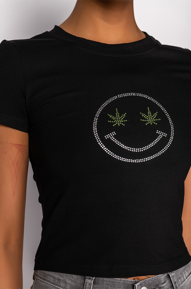 STAY WEIRD RHINESTONE CROPPED T SHIRT
