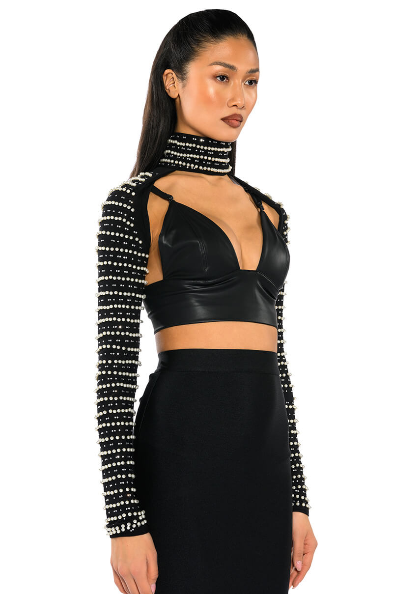 STELLA BEADED ULTRA CROP TURTLENECK LAYERING TOP