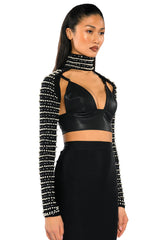 STELLA BEADED ULTRA CROP TURTLENECK LAYERING TOP