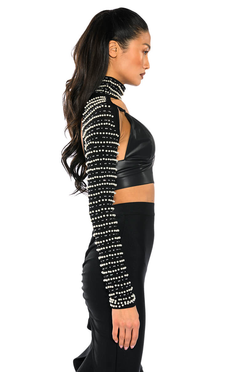 STELLA BEADED ULTRA CROP TURTLENECK LAYERING TOP