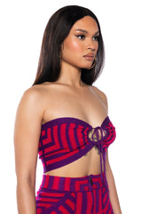 STELLA MAGENTA TIE FRONT BANDEAU TOP
