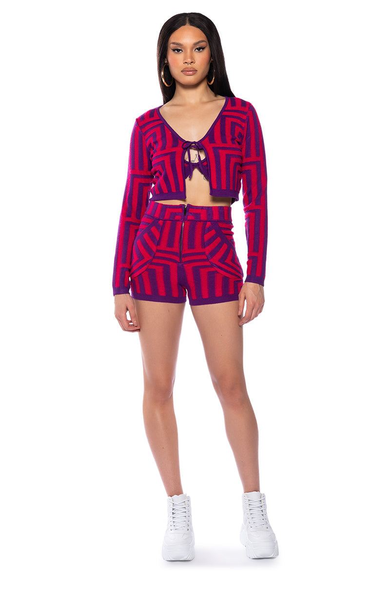 STELLA MAGENTA TIE FRONT CARDIGAN