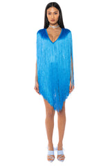 STEVIE DEEP V BANDAGE WITH FRINGE MINI DRESS