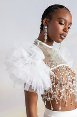 STEVIE RHINESTONE MESH TULLE SLEEVE BLOUSE