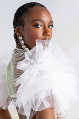 STEVIE RHINESTONE MESH TULLE SLEEVE BLOUSE