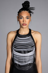 STOP THIS FLAME FAUX LEATHER RHINESTONE HALTER