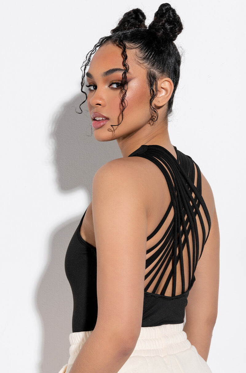 STRAPPED AND LOADED STRAPPY BACK SLEEVELESS BODYSUIT