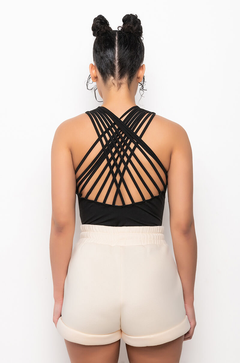 STRAPPED AND LOADED STRAPPY BACK SLEEVELESS BODYSUIT
