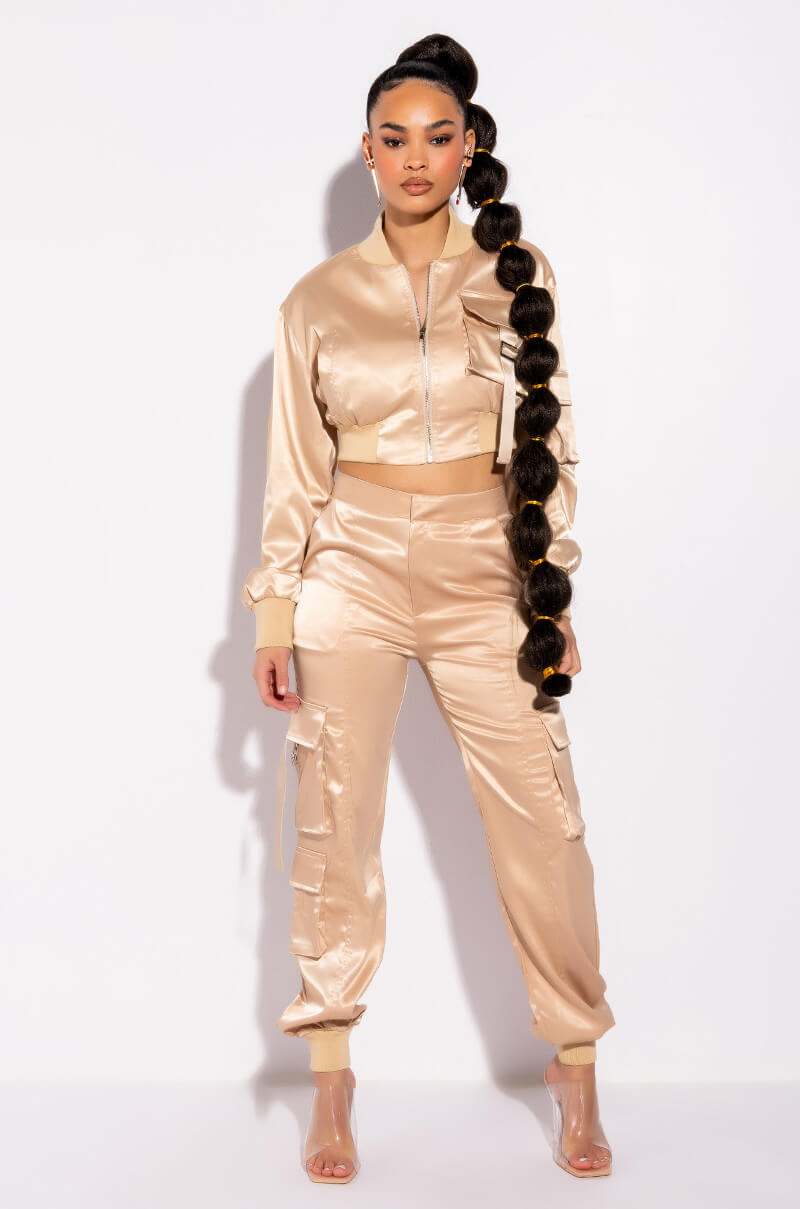 VALERIA SATIN CARGO DETAIL BOMBER