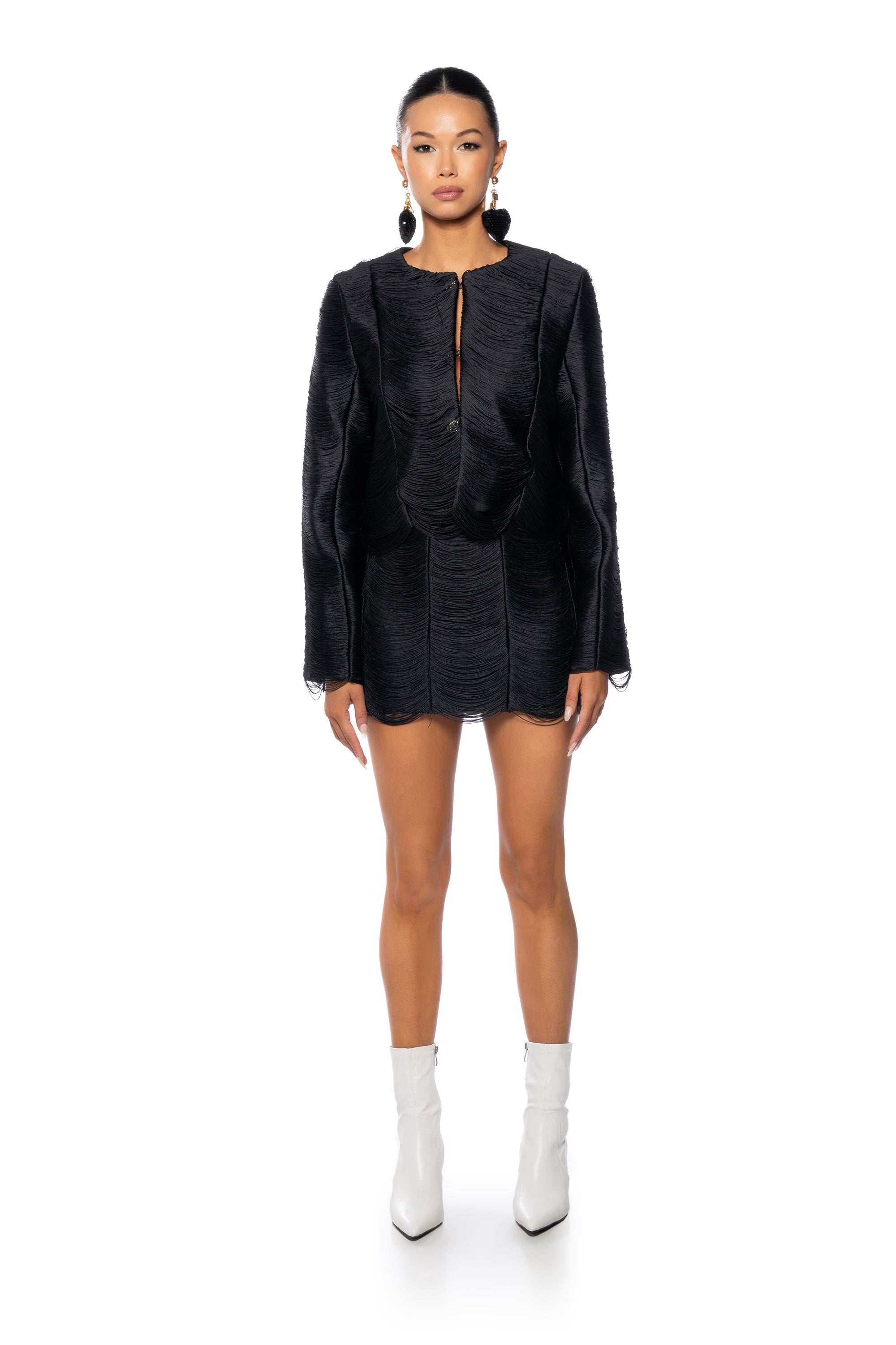 STRING ALONG FRINGE DETAIL MINI SKIRT