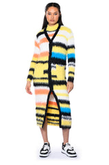 STRIPED FUZZY CARDIGAN