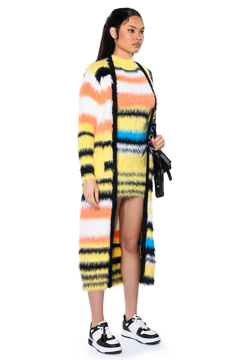 STRIPED FUZZY CARDIGAN