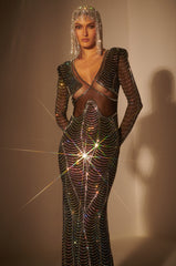 STUNNER RHINESTONE DETAIL MESH GOWN