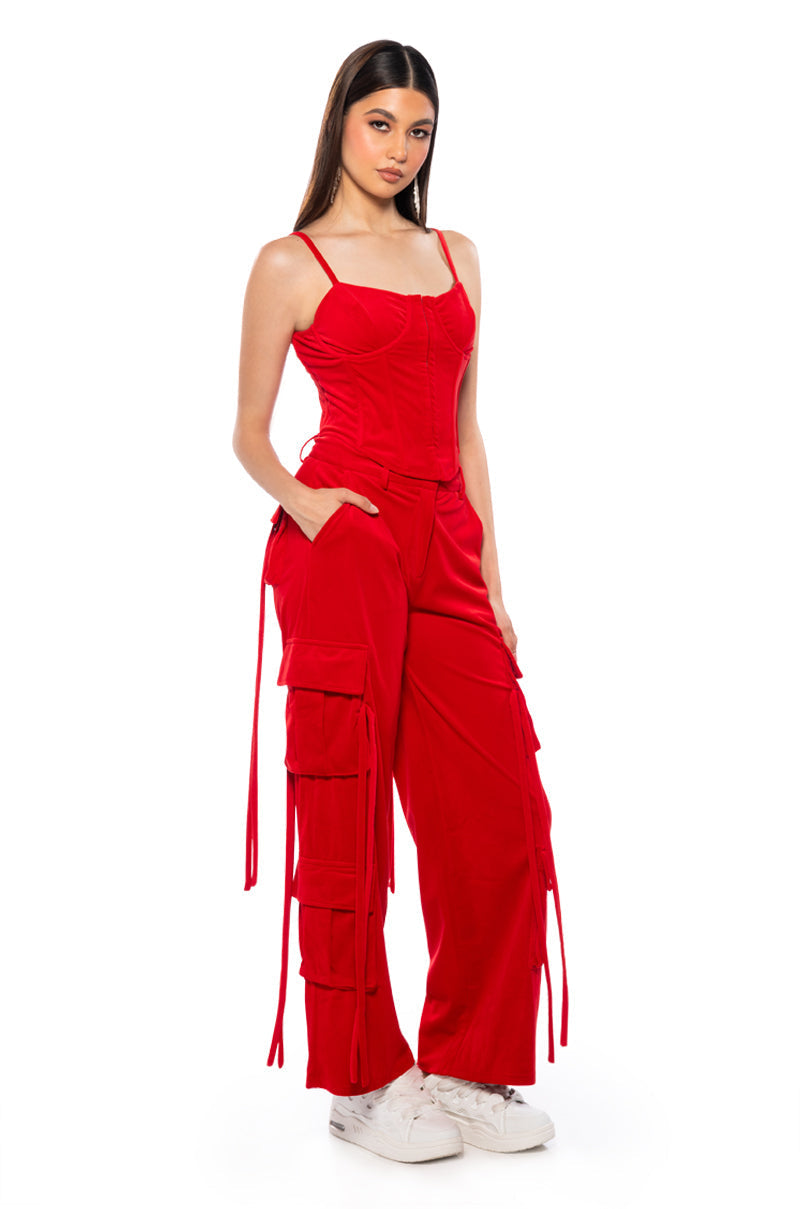 STYLIST WIDE LEG VELVET CARGO PANTS