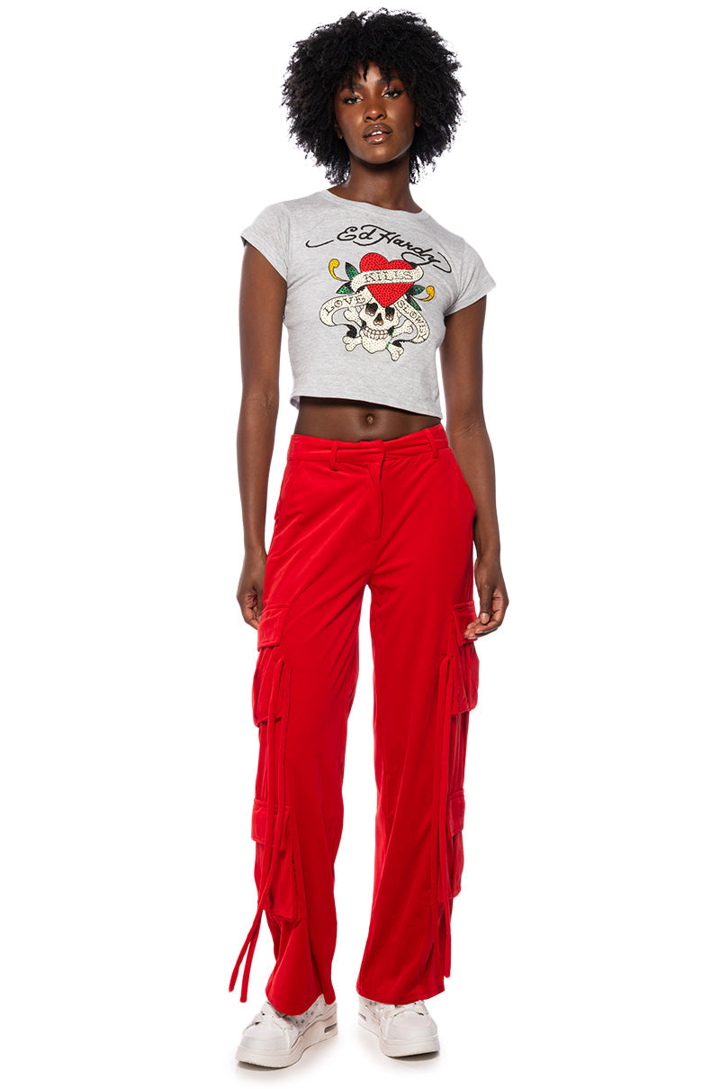 STYLIST WIDE LEG VELVET CARGO PANTS