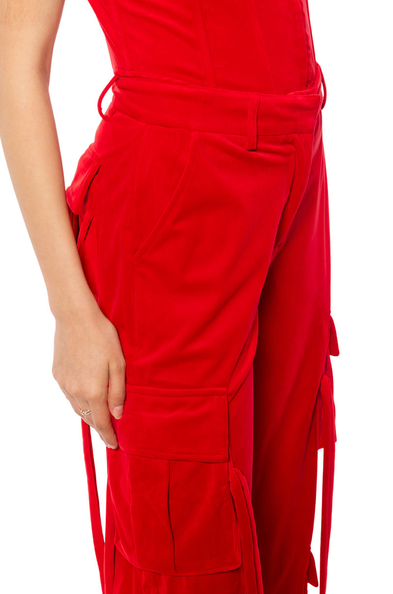 STYLIST WIDE LEG VELVET CARGO PANTS