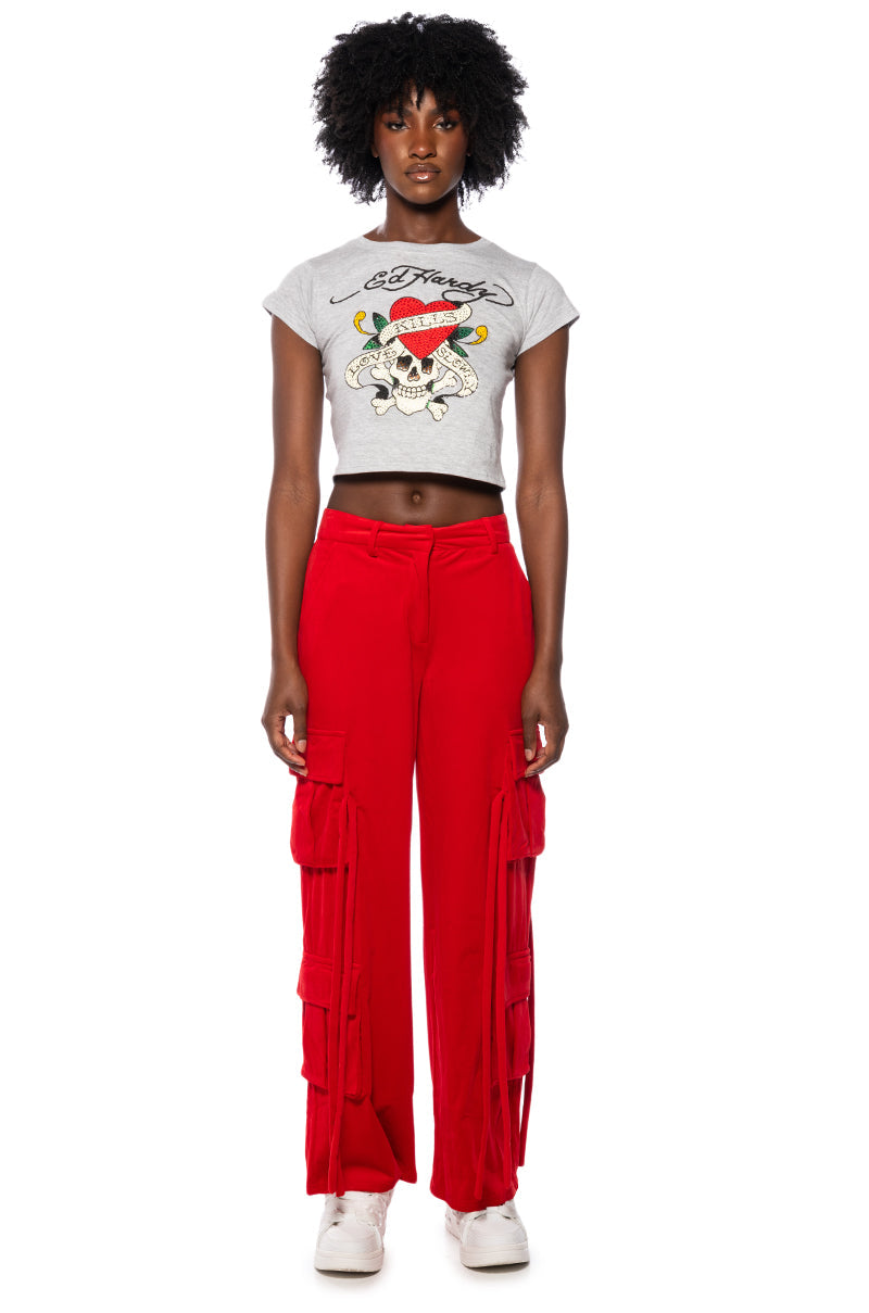 STYLIST WIDE LEG VELVET CARGO PANTS